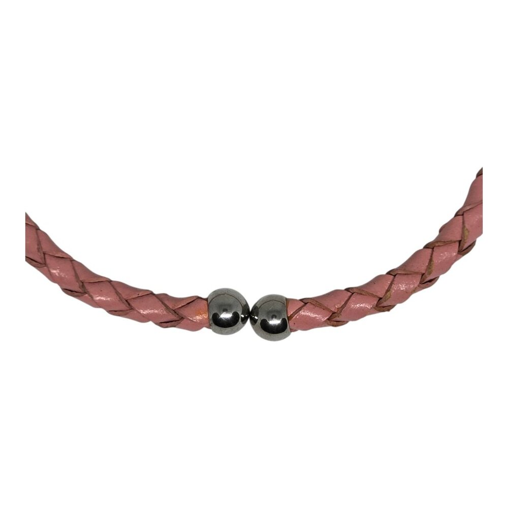 Braided Pink Leather Bracelet With Freshwater Pearl & Silver Accents For Women - Picture 4 of 4